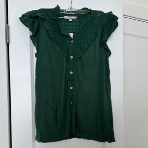 NWT LOFT Dark Green Ruffled Blouse